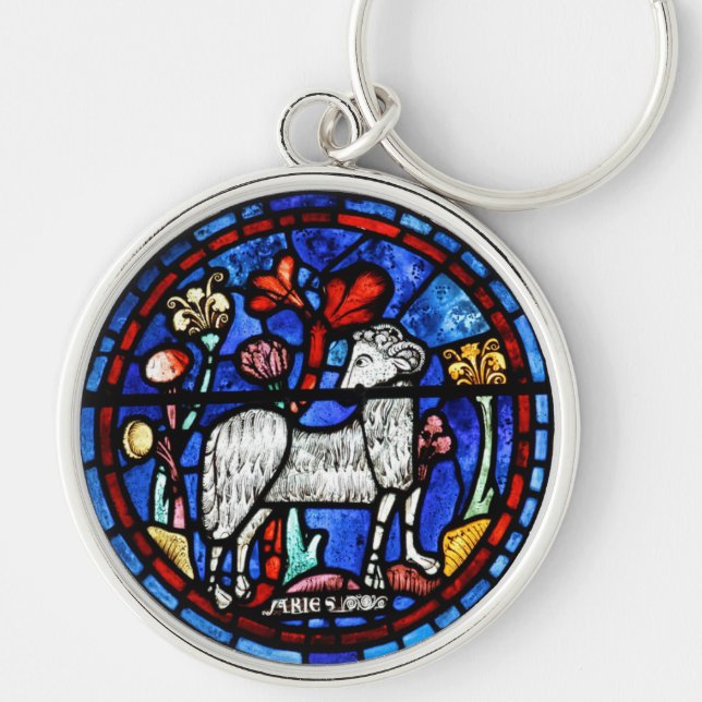 Aries Astrology Gothic Stained Glass Windows R K Keychain (Front)