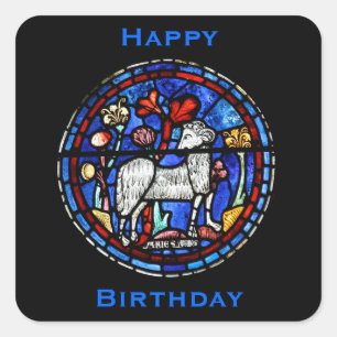 Aries - Astrology - Gothic Stained Glass Windows - Square Sticker