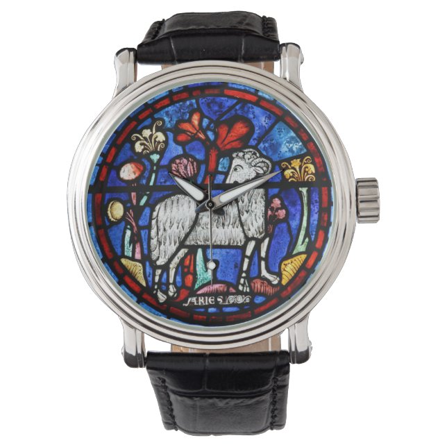 Aries Astrology Gothic Stained Glass Windows W 1 Watch (Front)