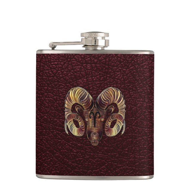 Aries Bronze Hip Flask (Front)
