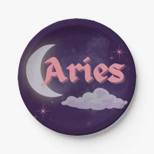 Aries Celestial Moon Cloud Stars Astrology Art Paper Plate