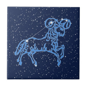 Aries Constellation and Sun Sign with Stars Cerami Tile