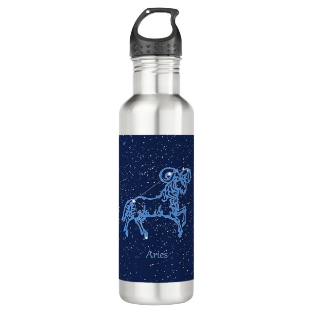 Aries Constellation and Zodiac Sign with Stars 710 Ml Water Bottle (Front)