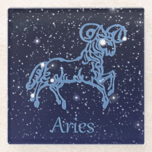 Aries Constellation and Zodiac Sign with Stars Glass Coaster