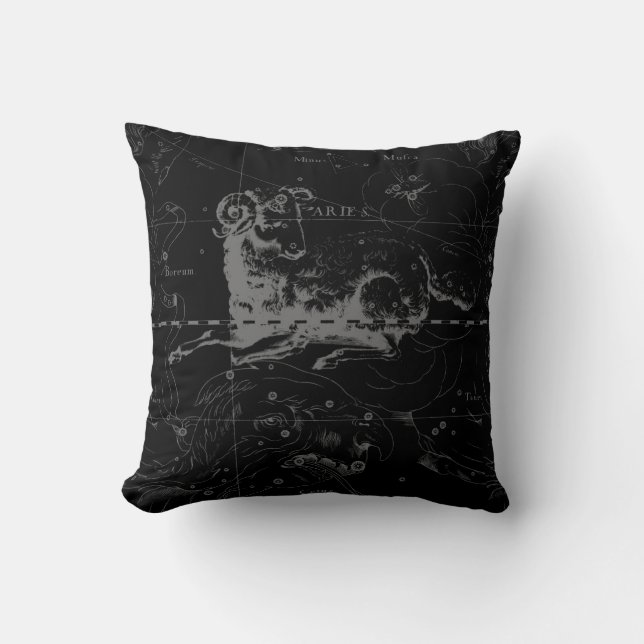 Aries Constellation Map Engraving by Hevelius Throw Pillow (Front)