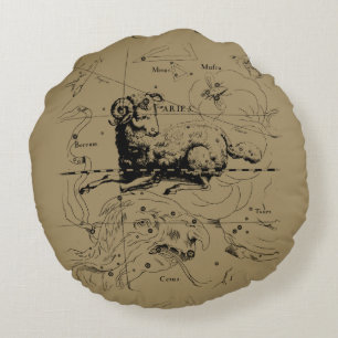 Aries Constellation Map Hevelius 1690 Round Pillow