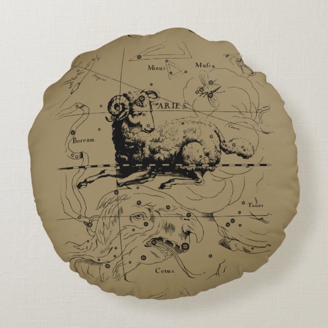 Aries Constellation Map Hevelius 1690 Round Pillow (Back)