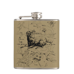 Aries Constellation Map Hevelius circa 1690 Hip Flask