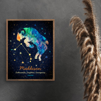 Aries Constellation Zodiac Watercolor Stars Galaxy Poster