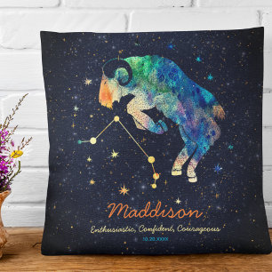 Aries Constellation Zodiac Watercolor Stars Galaxy Throw Pillow