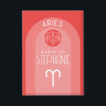 Aries Custom Birthday Zodiac - Photo Modern Design<br><div class="desc">Personalize this button with a birthdate and name. A custom design with the zodiac sign - Aries - plus personality traits, information and constellation. A fiery and energetic red and orange colour combination - associated with Aries is the main design behind all of the Zodiac details. A great gift for...</div>