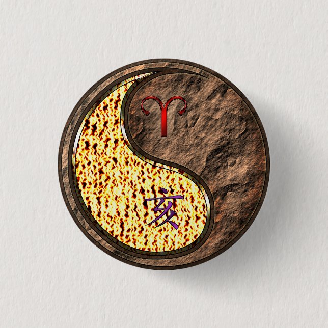Aries & Earth Boar 1 Inch Round Button (Front)