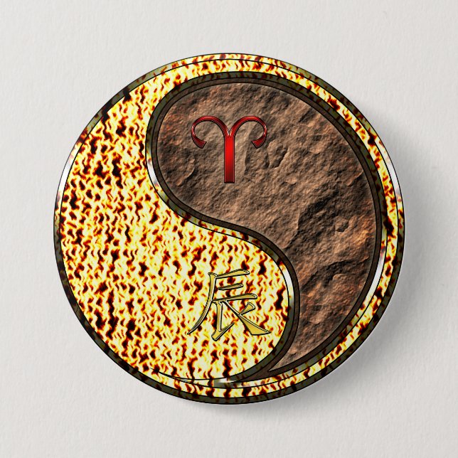 Aries & Earth Dragon 3 Inch Round Button (Front)