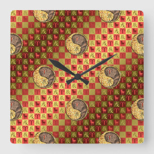 Aries & Earth Dragon Square Wall Clock