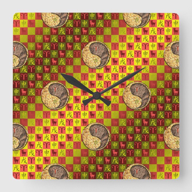 Aries & Earth Monkey Square Wall Clock (Front)