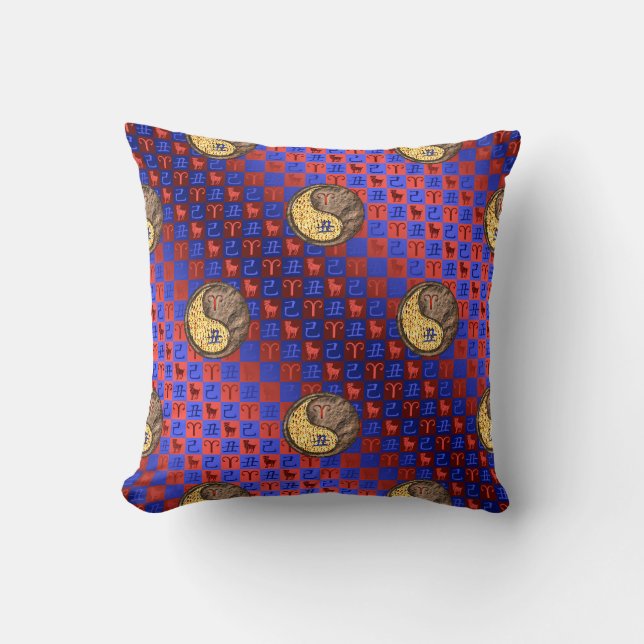 Aries & Earth Ox Throw Pillow (Front)