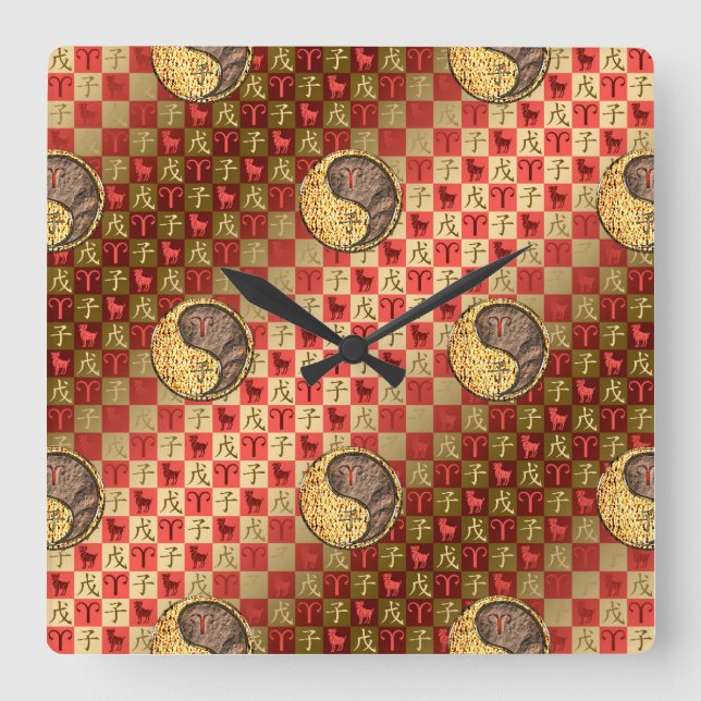 Aries & Earth Rat  Puzzle Square Wall Clock (Front)