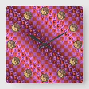 Aries & Earth Rooster Square Wall Clock