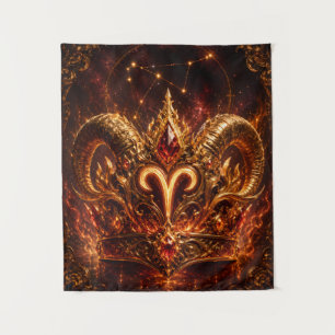 Aries Ember Crown Zodiac Wall Art Tapestry