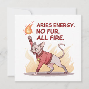 Aries Energy Sphynx Cat Fire Illustration Holiday Card