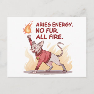 Aries Energy Sphynx Cat No Fur All Fire Art Holiday Postcard