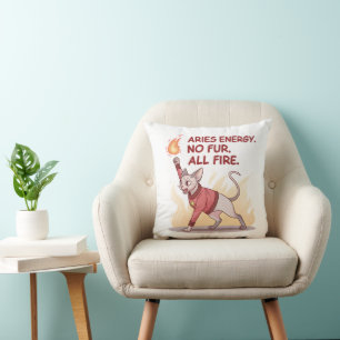 Aries Energy Sphynx Cat No Fur All Fire Art Throw Pillow