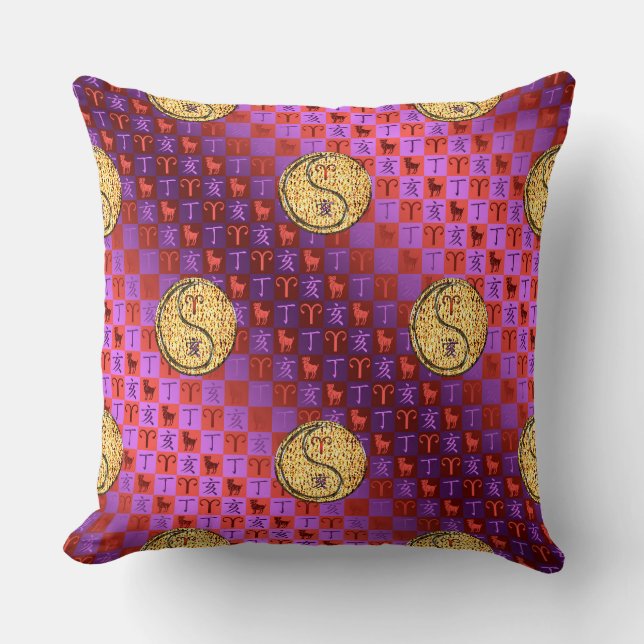 Aries & Fire Boar Throw Pillow (Front)