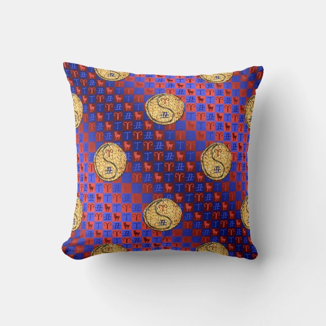 Aries & Fire Ox Throw Pillow (Front)