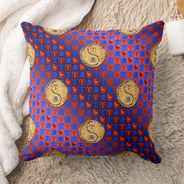 Aries & Fire Ox Throw Pillow (Blanket)