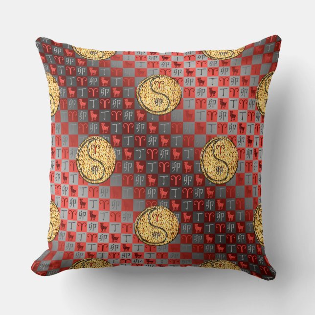 Aries & Fire Rabbit Throw Pillow (Front)