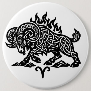 Aries Fire‑Ram – Celtic Haunted Ink Zodiac 6 Inch Round Button