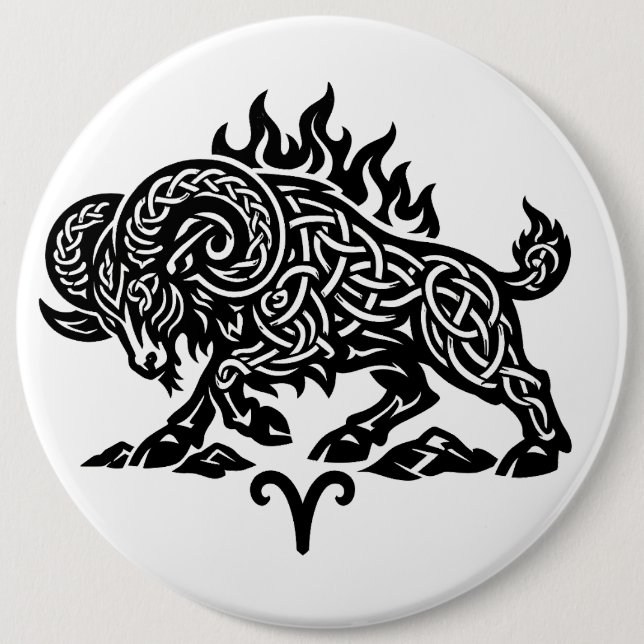 Aries Fire‑Ram – Celtic Haunted Ink Zodiac 6 Inch Round Button (Front)