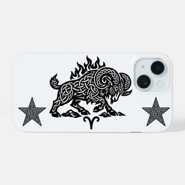 Aries Fire‑Ram – Celtic Haunted Ink Zodiac iPhone 15 Case (Back Horizontal)