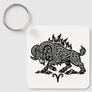 Aries Fire‑Ram – Celtic Haunted Ink Zodiac Keychain