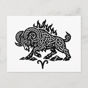 Aries Fire‑Ram – Celtic Haunted Ink Zodiac Postcard