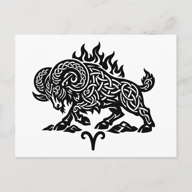 Aries Fire‑Ram – Celtic Haunted Ink Zodiac Postcard (Front)