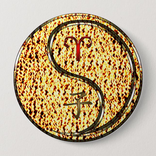 Aries & Fire Rat 4 Inch Round Button (Front)