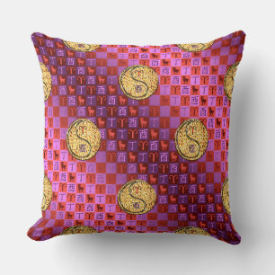 Aries & Fire Rooster Throw Pillow