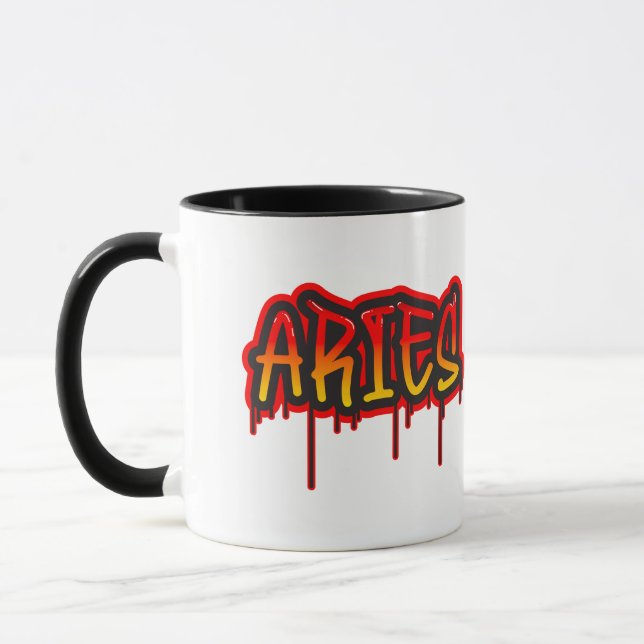 ARIES Fire Sign Dripping Word Art Spray Paint Mug (Left)