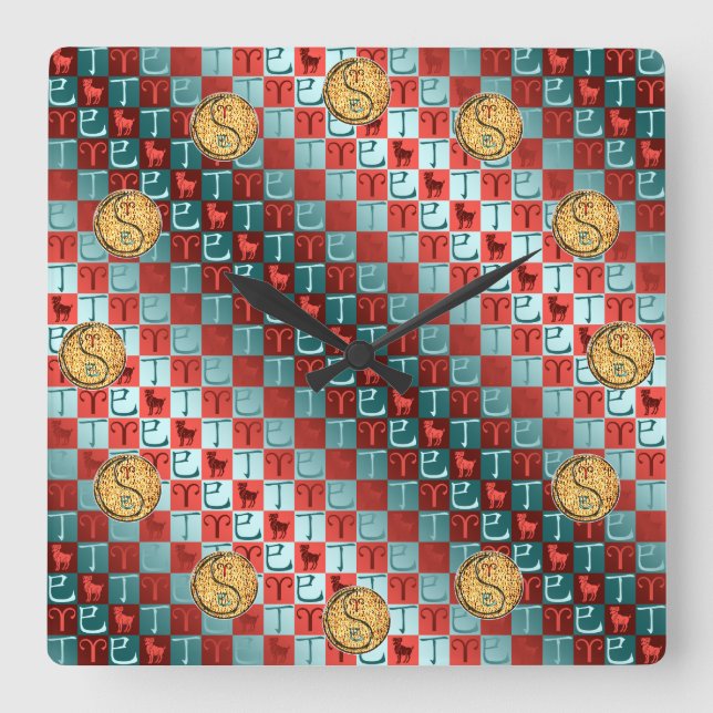 Aries & Fire Snake Square Wall Clock (Front)