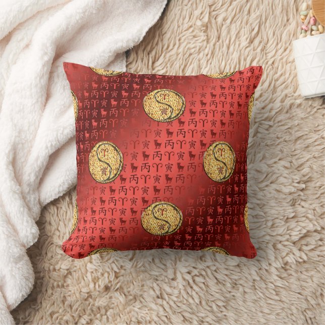 Aries & Fire Tiger Throw Pillow (Blanket)
