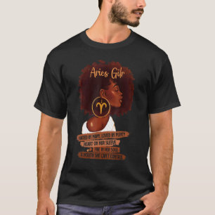 Aries Girl Birthday  Melanin Afro Queen For Black  T-Shirt