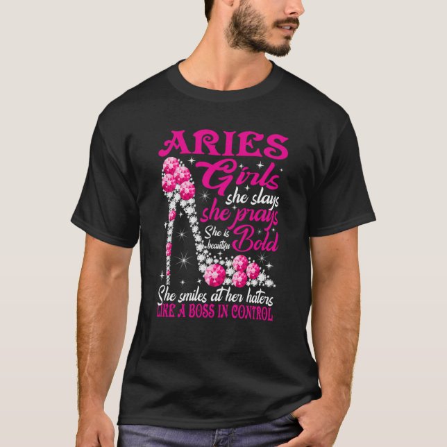 Aries Girl Like a Boss in Control diamond shoes T-Shirt (Front)