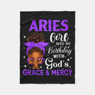 Aries Girl Stepping Birthday Black Women Afro Chri Fleece Blanket