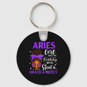 Aries Girl Stepping Birthday Black Women Afro Chri Keychain