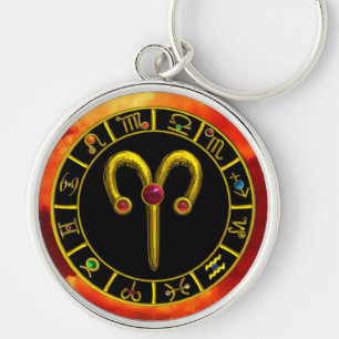 ARIES GOLD ZODIAC BIRTHDAY JEWEL Astrology Chart Keychain