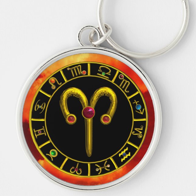 ARIES GOLD ZODIAC BIRTHDAY JEWEL Astrology Chart Keychain (Front)