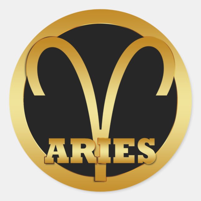 ARIES GOLD ZODIAC SIGN CLASSIC ROUND STICKER (Front)