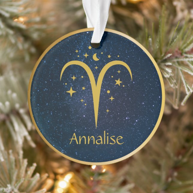Aries gold zodiac symbol stars personalized orname ornament (Tree)
