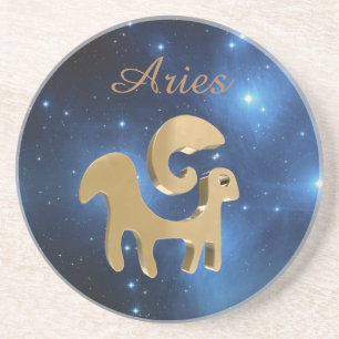 Aries golden sign coaster